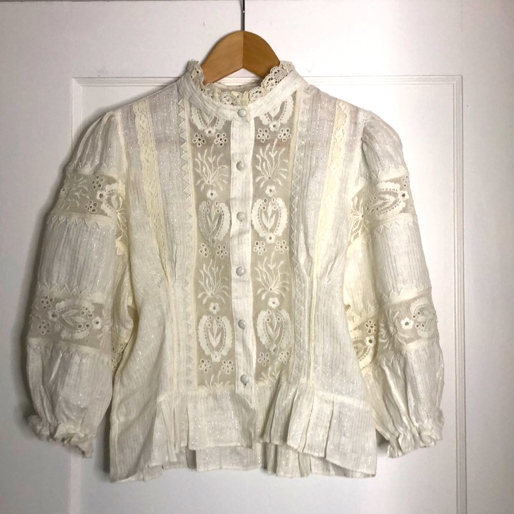 Zara High Collar Linen top size S NWT